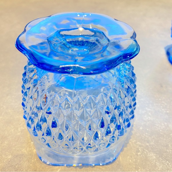 Vintage Diamond Point Ice Blue Indiana Glass Footed Bowl Scalloped set of 4 - Picture 6 of 9